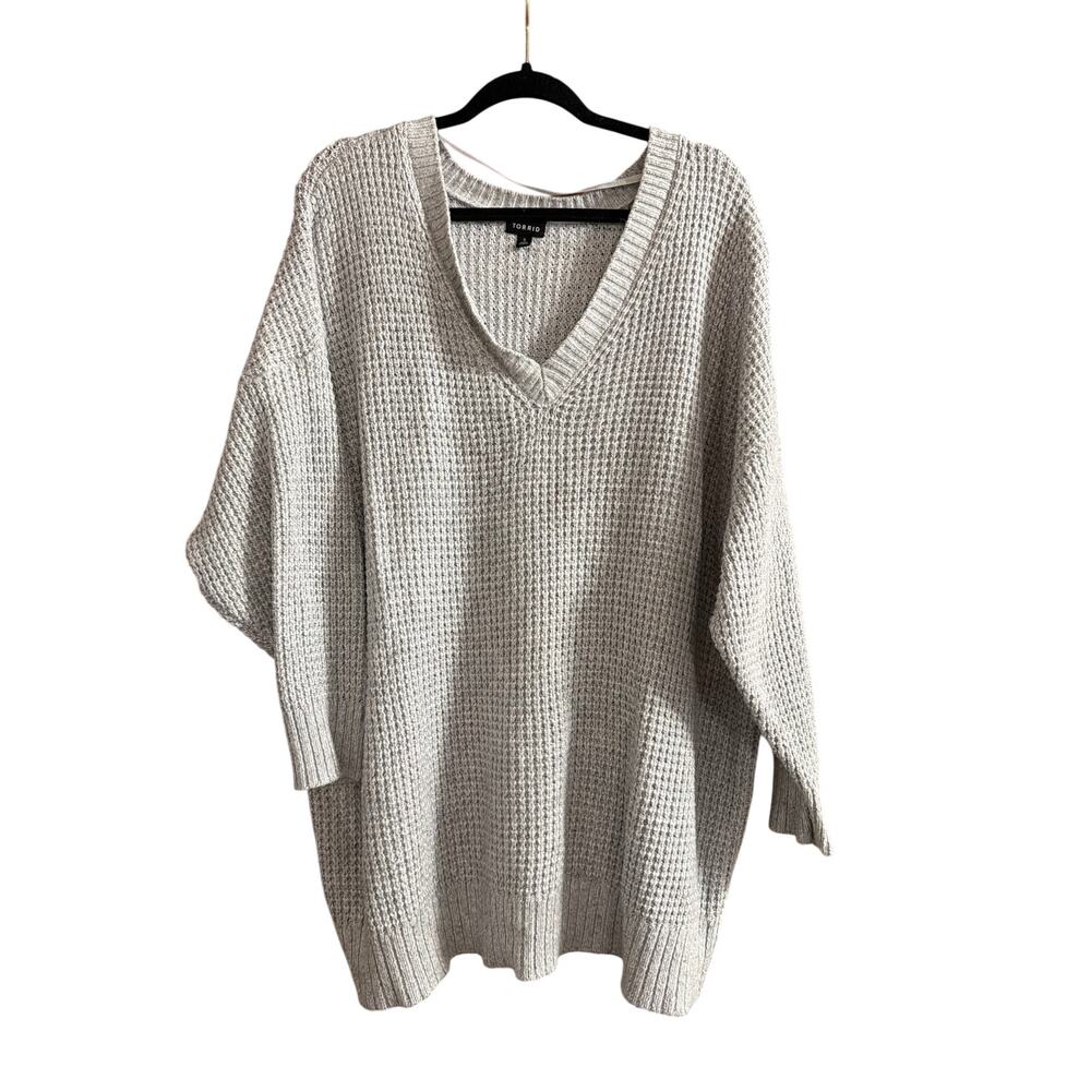 Torrid Women's Plus Size Gray V-Neck Waffle Knit Sweater Size 5 5X